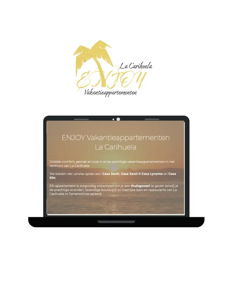 Website van Enjoy Vakantieappartementen, ontworpen door SUSJOYA, op een laptop
